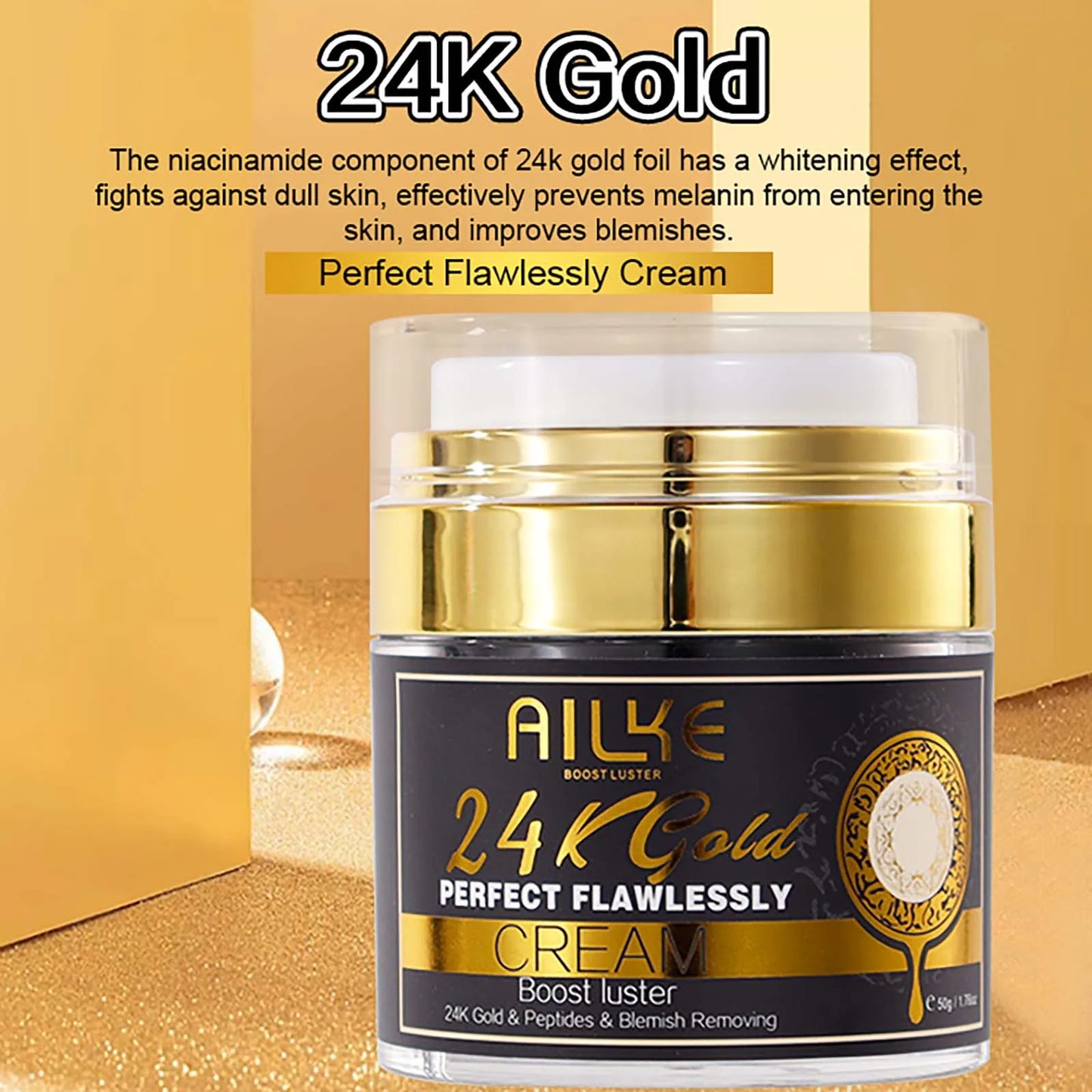 AILKE 24K Gold Face Cream Whitening Dark Spots Melanin Glutathione