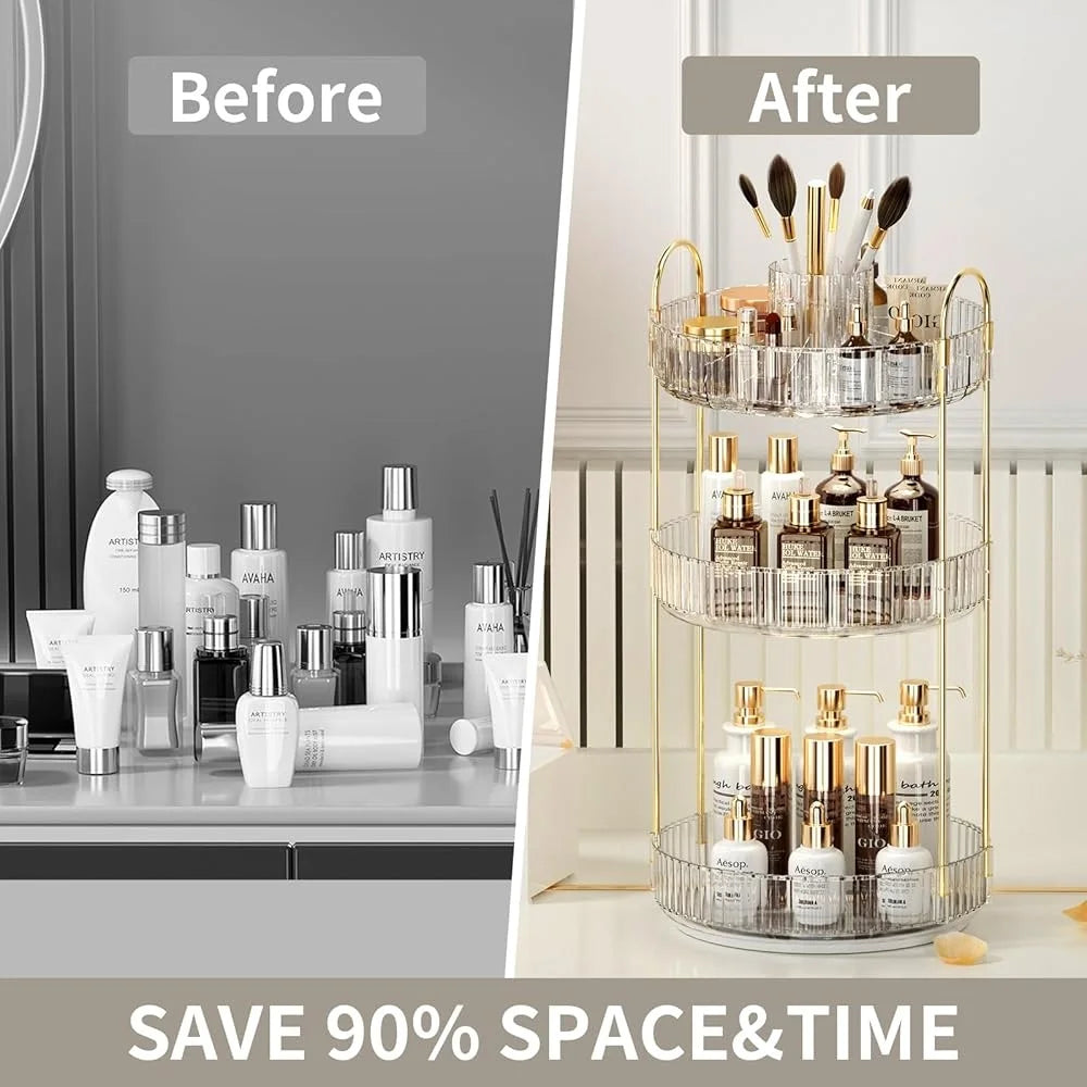 Three Tier 360 Rotating Makeup Organizer Large Capacity