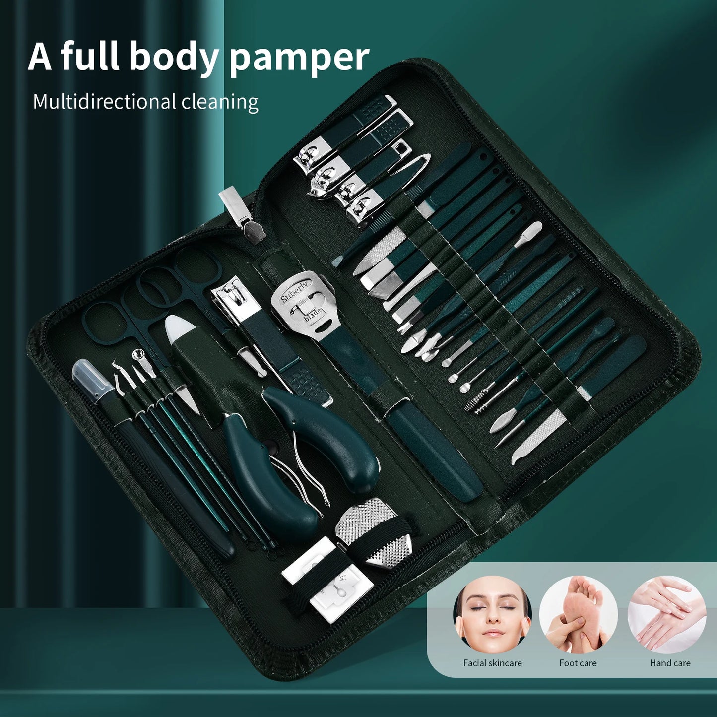 Manicure Set Pedicure Tools Set Nail Grooming Kit for Women Mens, 9/40Piece in 1（Dark Green） Nail Manicure Kit Foot Hand Care Ki