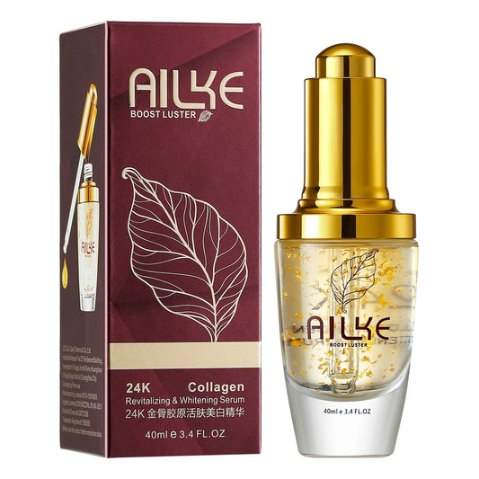 AILKE 24K Gold Facial Serum Collagen Hyaluronic Acid Whitening Moisturizer