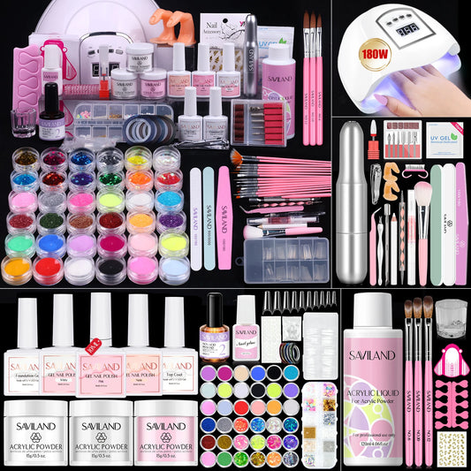 Saviland Complete Acrylic Nail Kit For Beginners With 180W Lamp