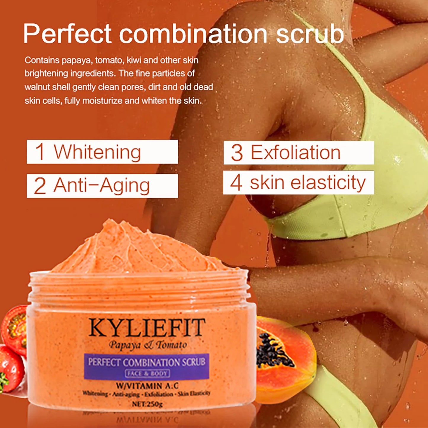 Papaya Tomato Exfoliating Scrub For Face And Body Whitening 250g
