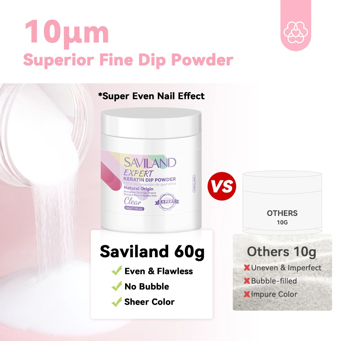 Saviland Clear DippingPowder Nail Kit SixtyGram With Professional Salon QualityAssured
