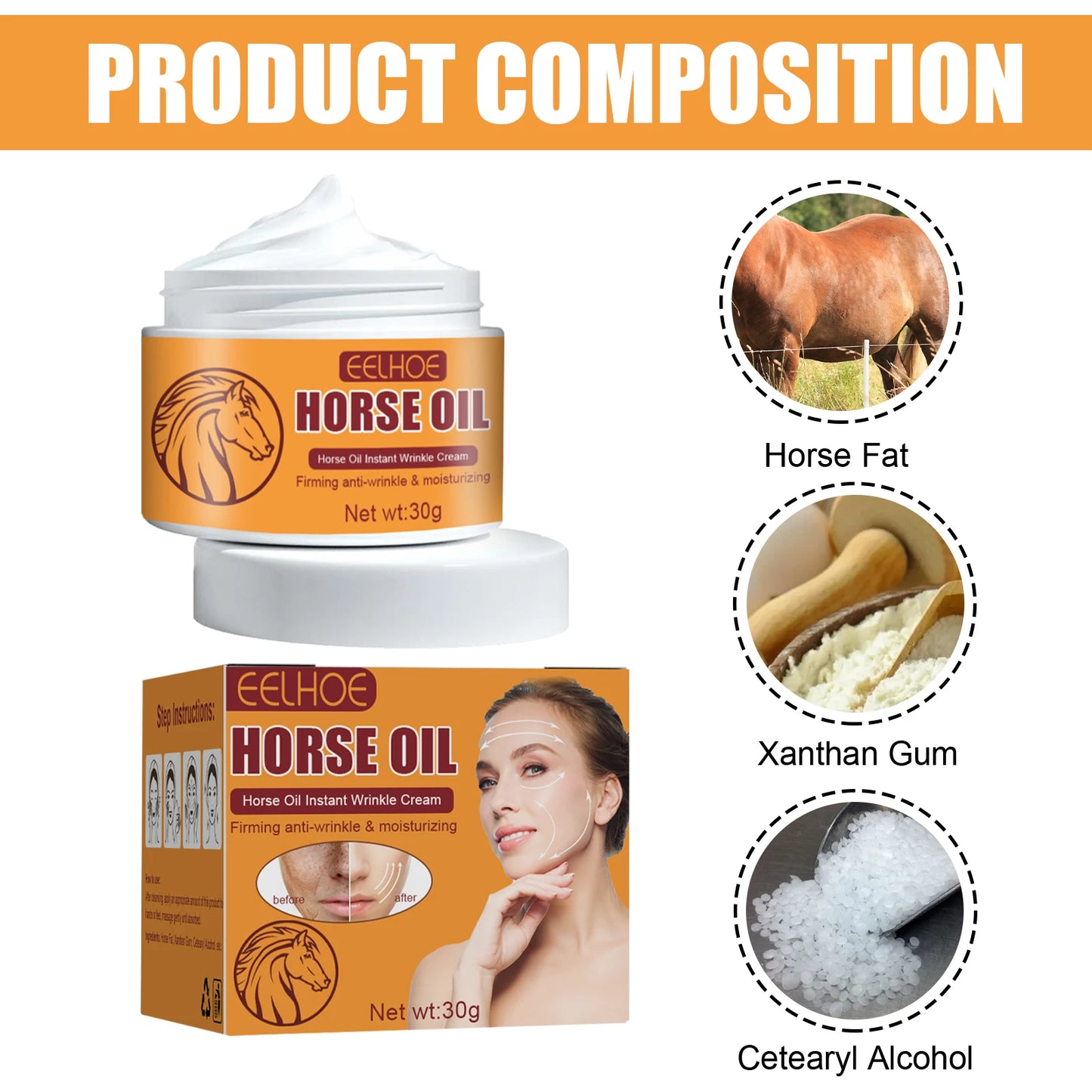 Eelhoe 30g Horse Oil Cream Anti Aging Moisturizer Firming Skin