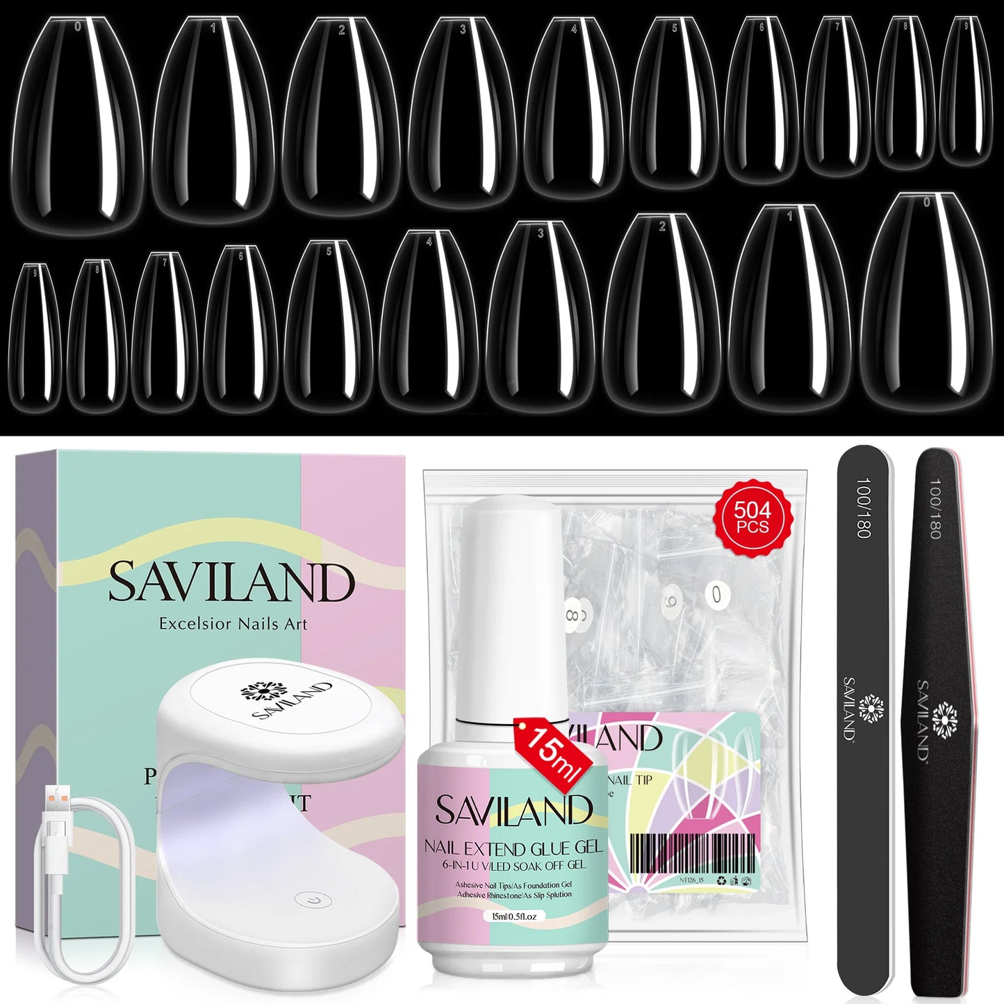 Saviland 500Pcs Gel X Nail Kit Full Cover Nails Lamp