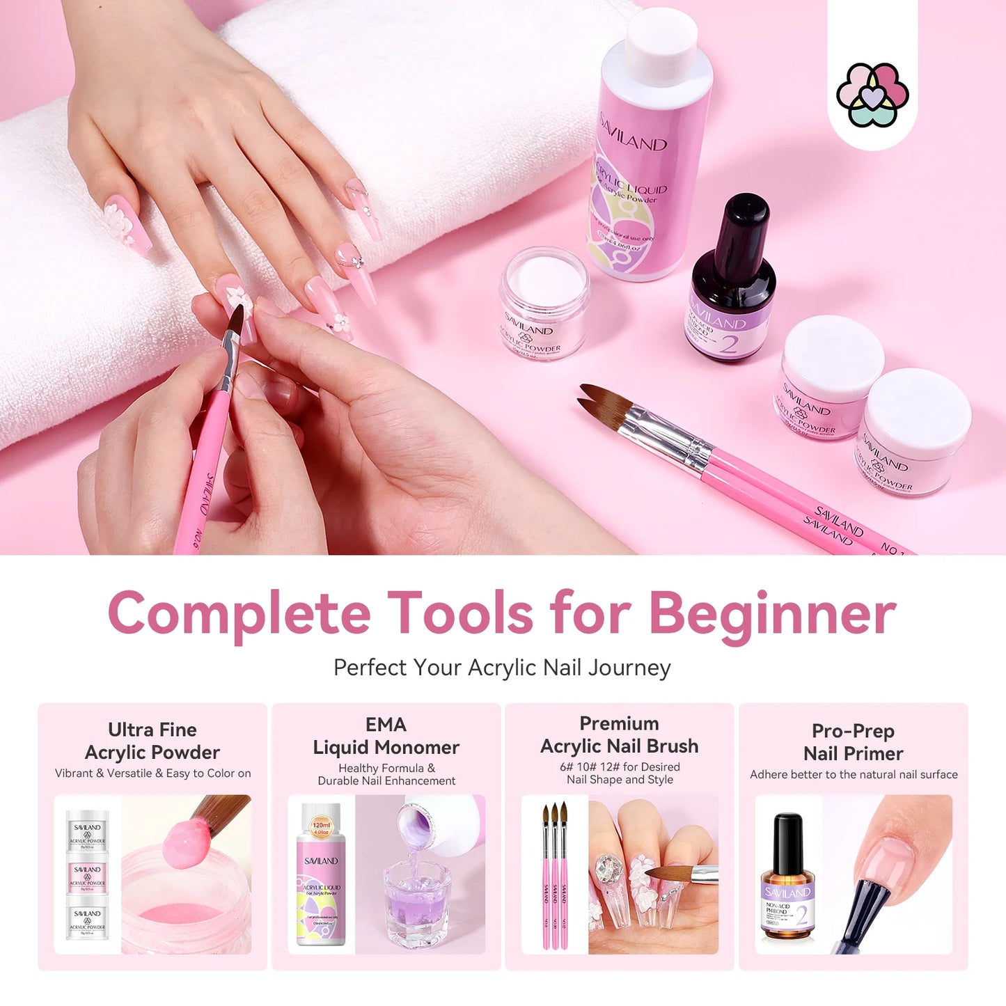 Saviland Complete Acrylic Nail Kit For Beginners With 180W Lamp