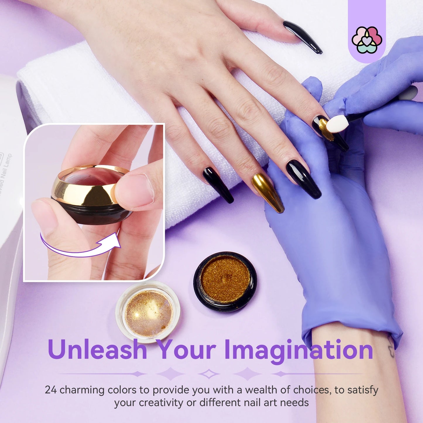 Saviland 24Pcs Chrome Nail Powder Set Metallic Mirror Holographic Finish