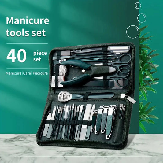 40 Piece in 1（Green&Blak） Manicure Set Pedicure Tools Set Nail Grooming Kit for Women Mens, Nail Manicure Kit Foot Hand Care Kit