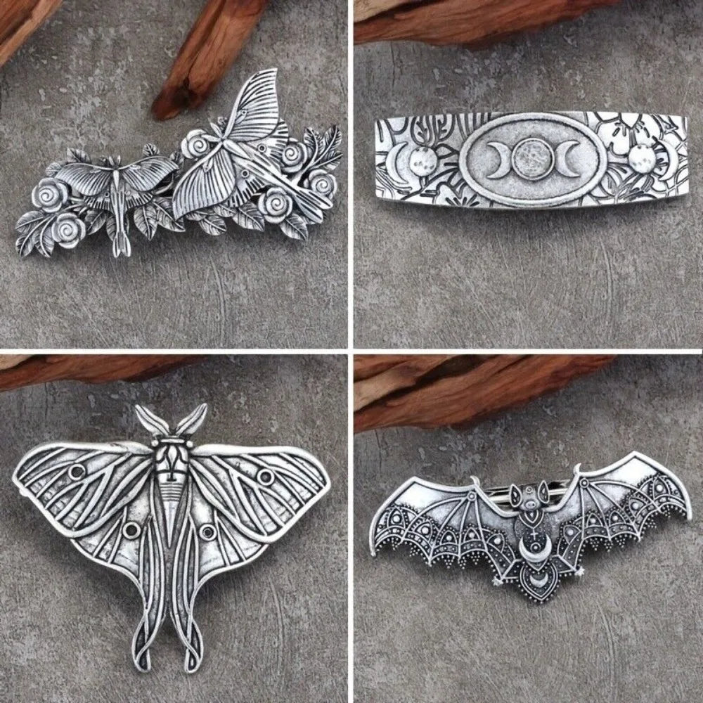 Moon Bat Hairpins Set Metal Bat Wings Gothic Vintage Clips