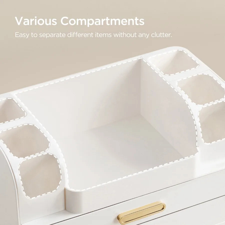 All White Makeup Organizer for Vanity and Countertop with Brush Holder