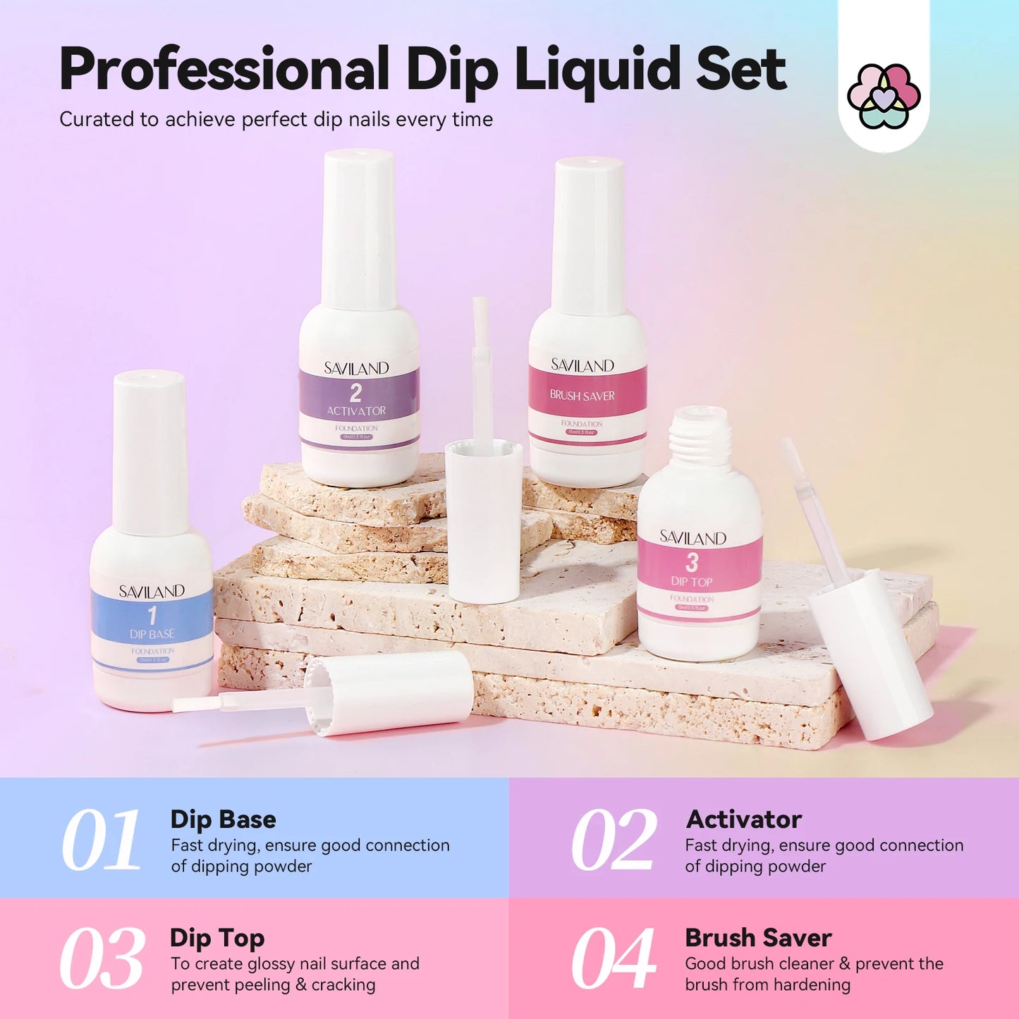 SAVILAND 20 Colors Dipping Powder Nail Kit Keratin Pastel Dip Powder 4 PCS Dipping Powder Liquid Set for Nail Art Manicure DIY
