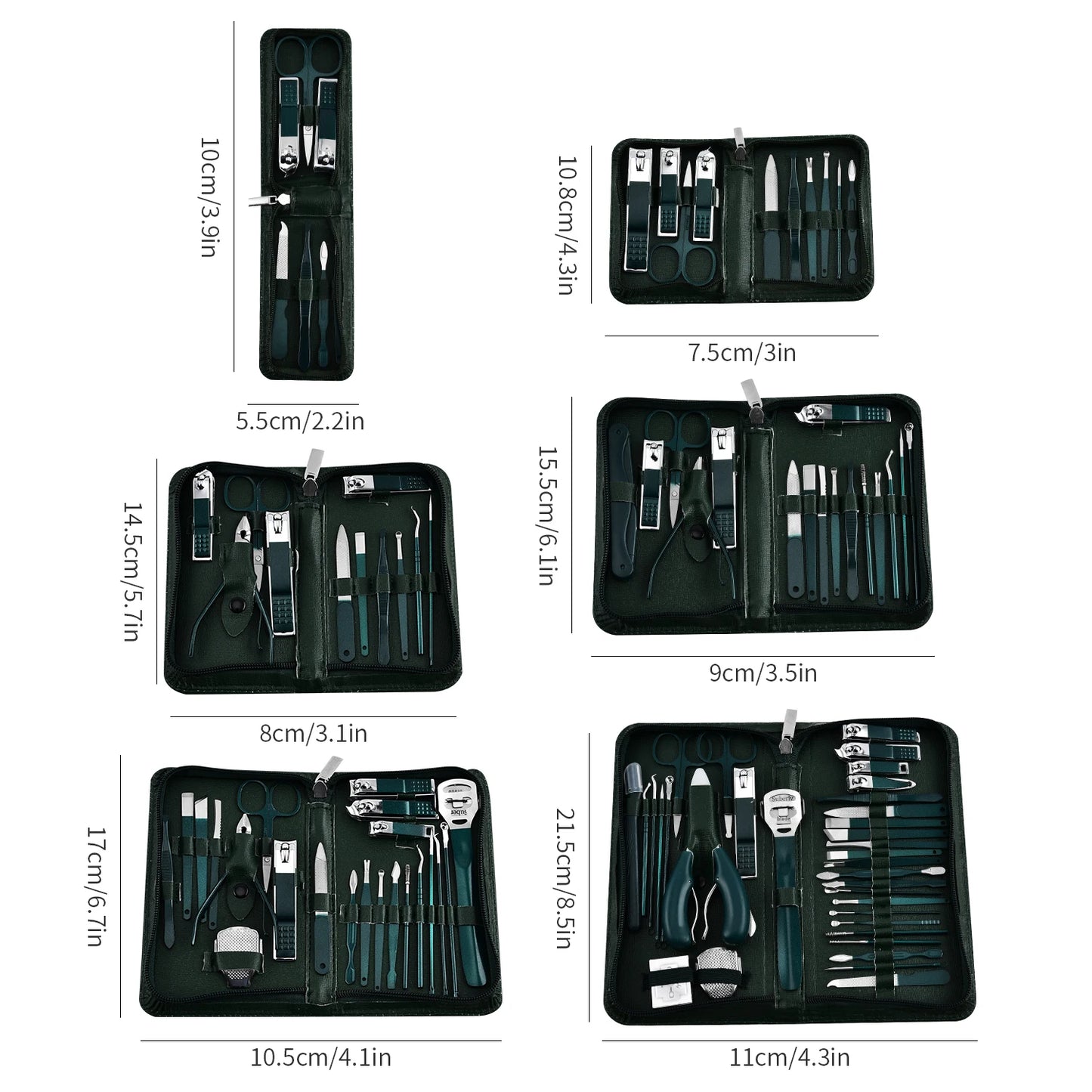 Manicure Set Pedicure Tools Set Nail Grooming Kit for Women Mens, 9/40Piece in 1（Dark Green） Nail Manicure Kit Foot Hand Care Ki