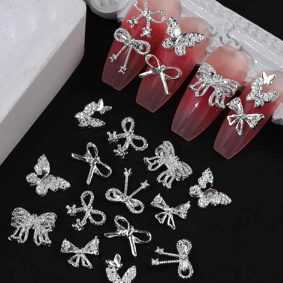 100 Pcs 3D Bow Nail Charms Butterfly Nail Art Accessories