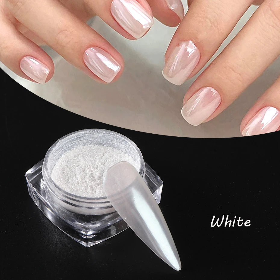 Moonlight Pearl White Nail Glitter Dust Chrome Aurora Pigment Powder