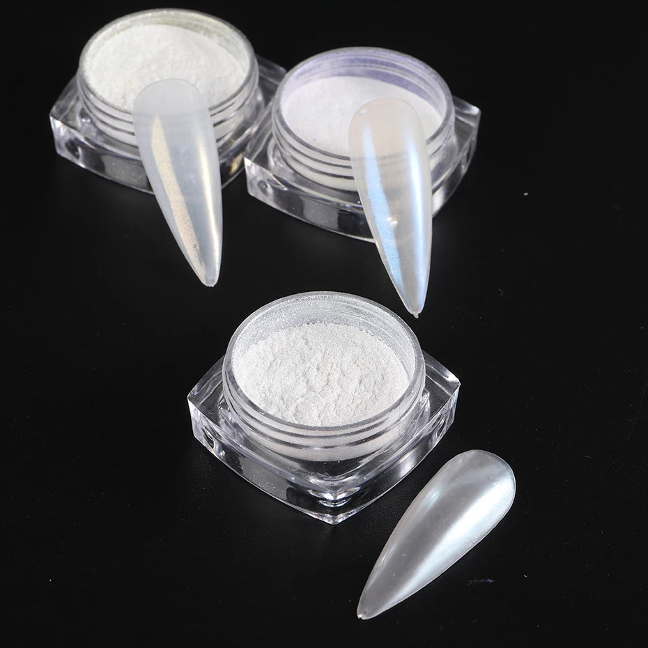 Moonlight Pearl White Nail Glitter Dust Chrome Aurora Pigment Powder