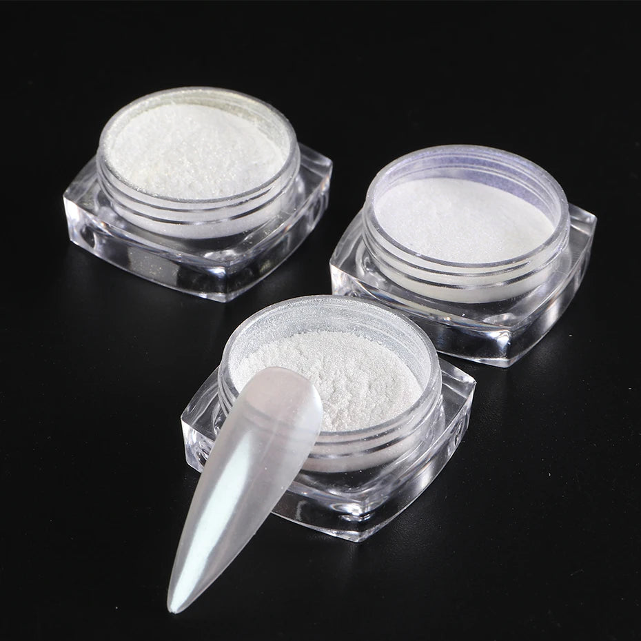 Moonlight Pearl White Nail Glitter Dust Chrome Aurora Pigment Powder