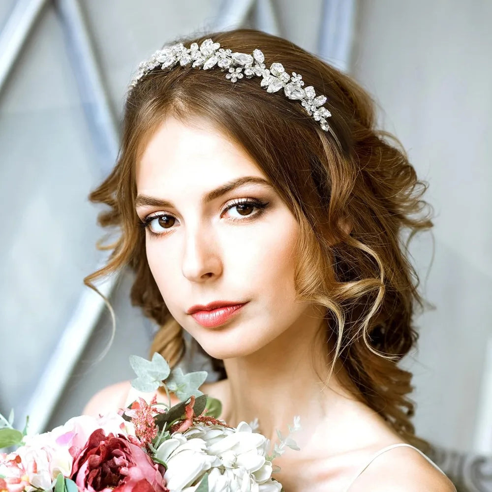 Oriamour Crystal Wedding Headband Hairpiece for Bridesmaids