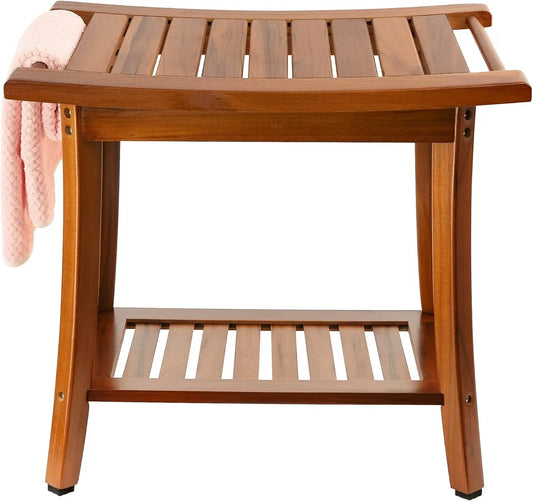 Teak Shower Bench With Handles Portable Spa Stool Shelf