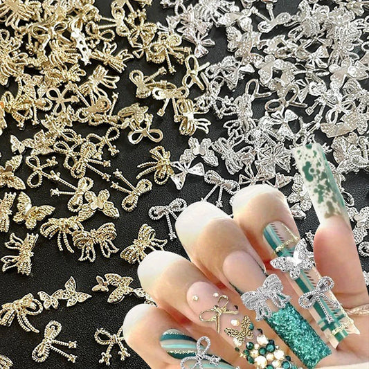 100 Pcs 3D Bow Nail Charms Butterfly Nail Art Accessories