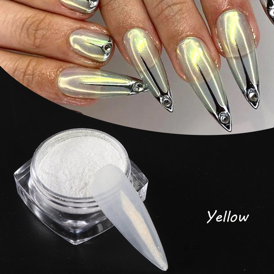 Moonlight Pearl White Nail Glitter Dust Chrome Aurora Pigment Powder