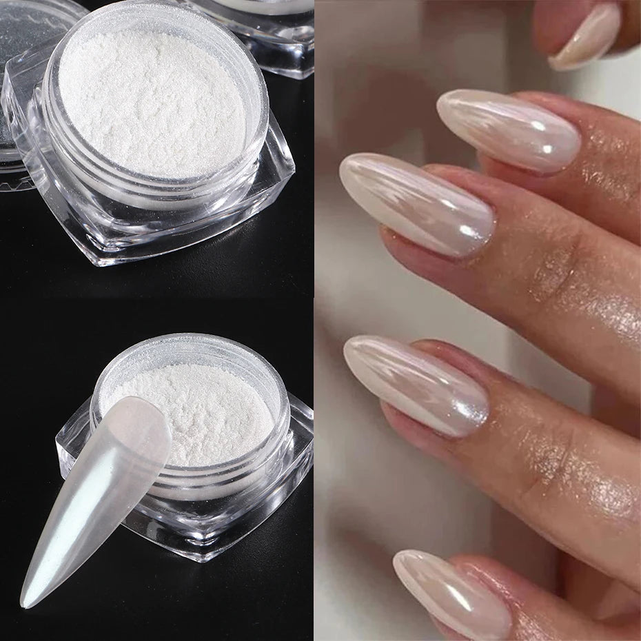 Moonlight Pearl White Nail Glitter Dust Chrome Aurora Pigment Powder
