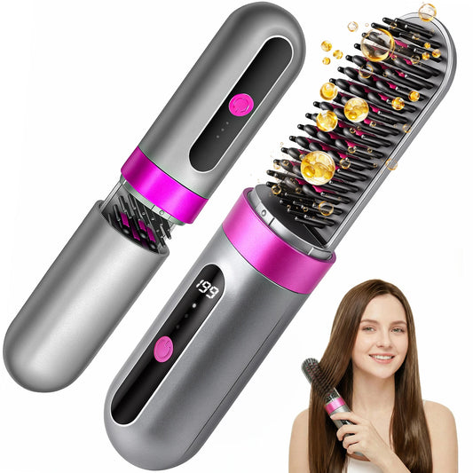 Cordless Ionic Hair Straightener Brush Anti Frizz 3 Temperature Settings