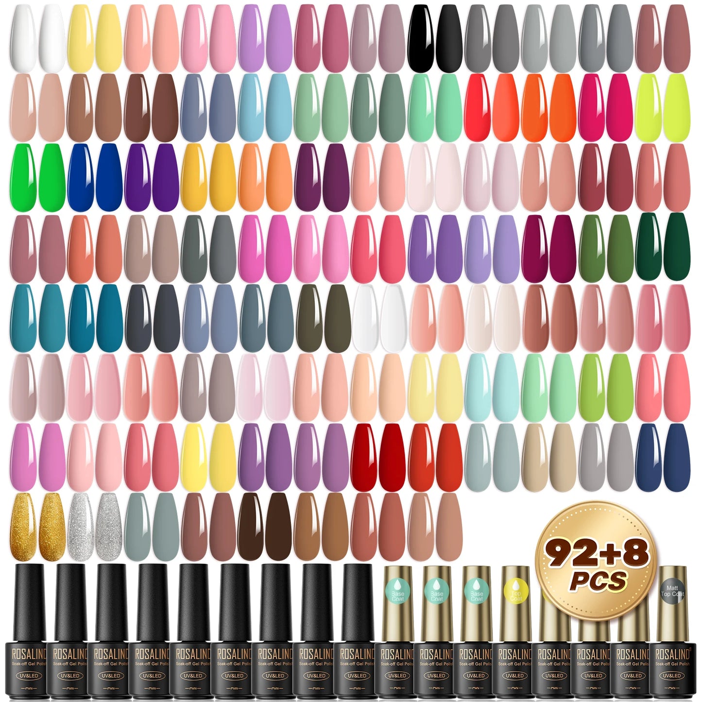 ROSALIND 92 Colors Gel Polish Set With Base Coat And Matte Top Coat Gift Box