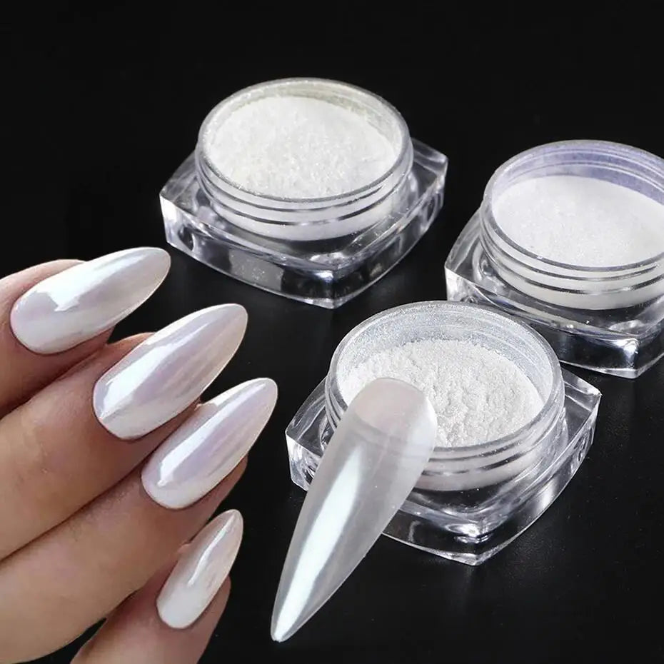 Moonlight Pearl White Nail Glitter Dust Chrome Aurora Pigment Powder