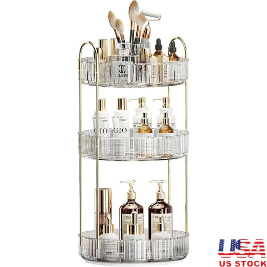 Three Tier 360 Rotating Makeup Organizer Large Capacity
