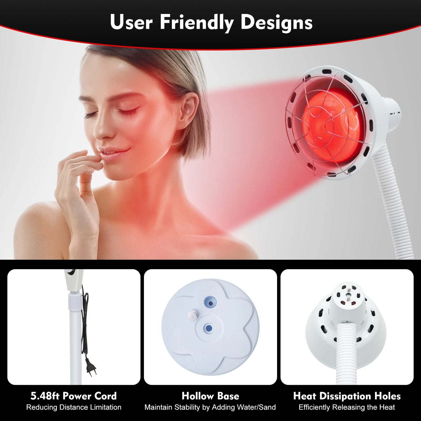 275W Infrared Heat Lamp,Single/Dual Adjustable Temperature Heat Lamp w/ Base for homes, spas and beauty salons