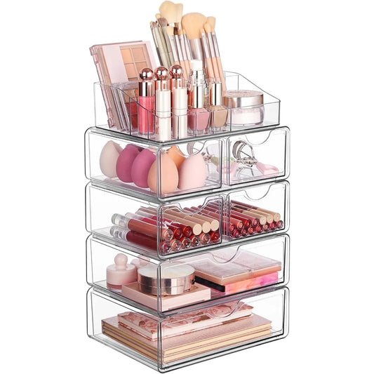 Clear 5 Tier Makeup Organizer With Drawers For Vanity