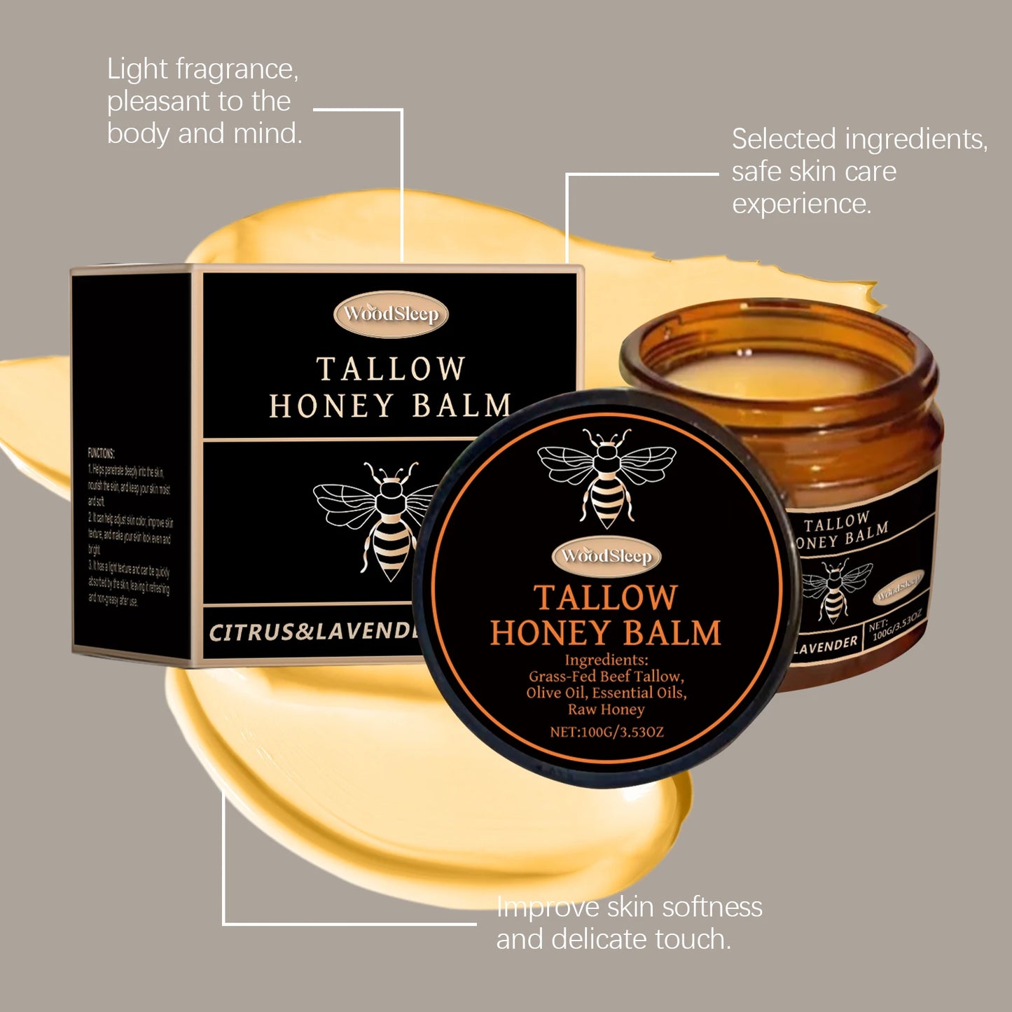 Tallow Honey Balm For Dry Skin Deep Moisturizing Anti Aging