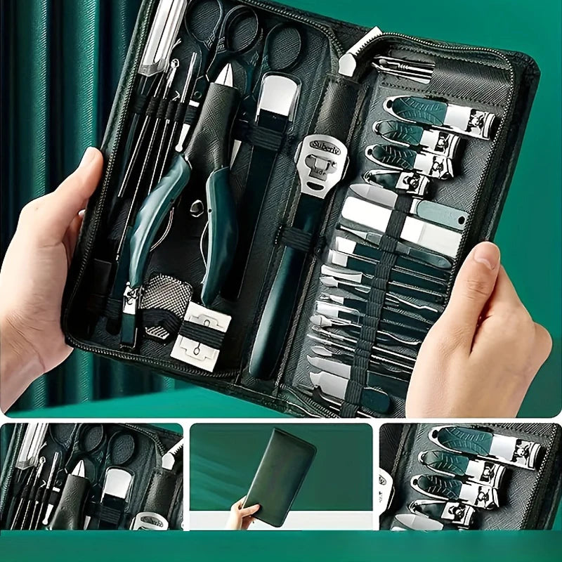 Manicure Set Pedicure Tools Set Nail Grooming Kit for Women Mens, 9/40Piece in 1（Dark Green） Nail Manicure Kit Foot Hand Care Ki