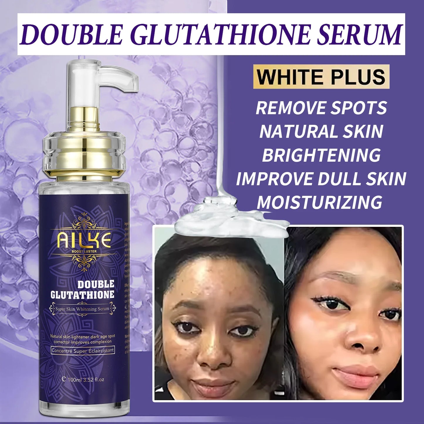 AILKE Double Glutathione Whitening Serum For Radiant Hydrated Skin
