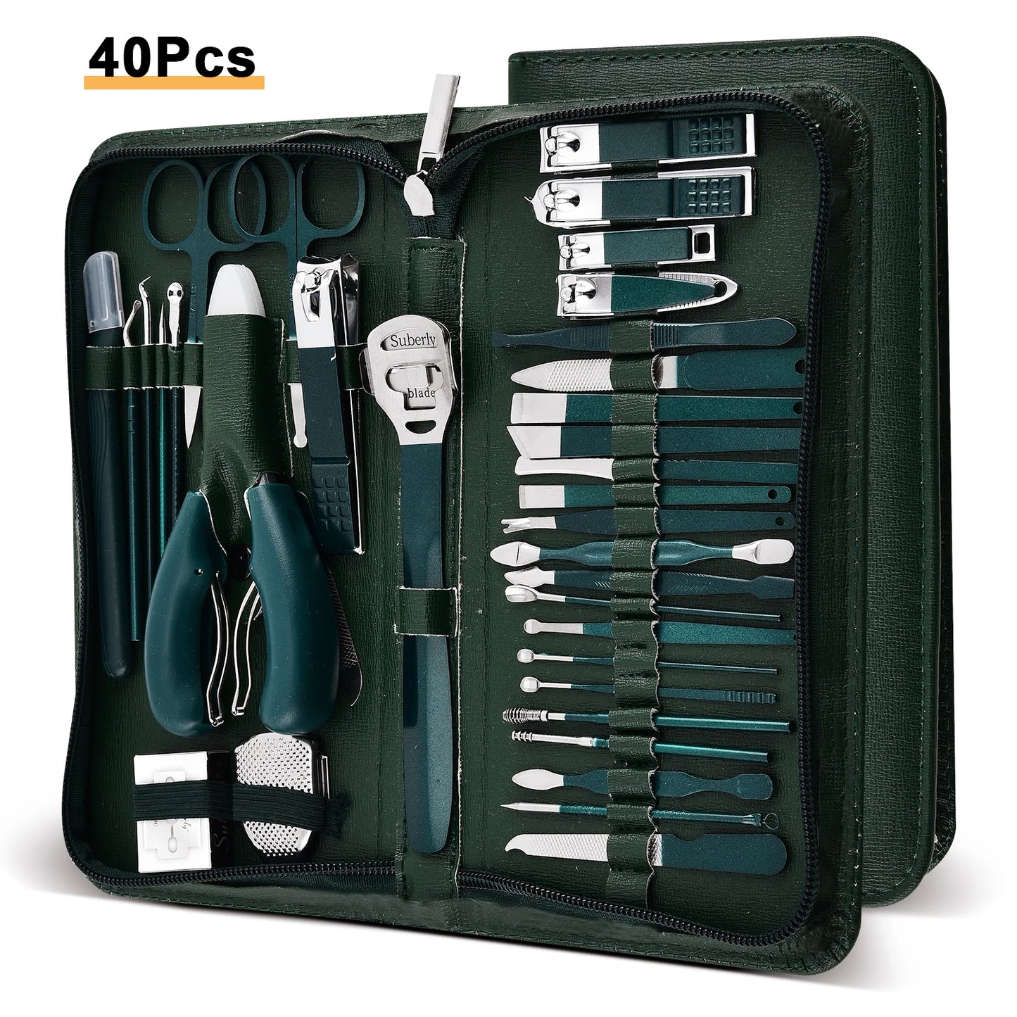 Manicure Set Pedicure Tools Set Nail Grooming Kit for Women Mens, 9/40Piece in 1（Dark Green） Nail Manicure Kit Foot Hand Care Ki