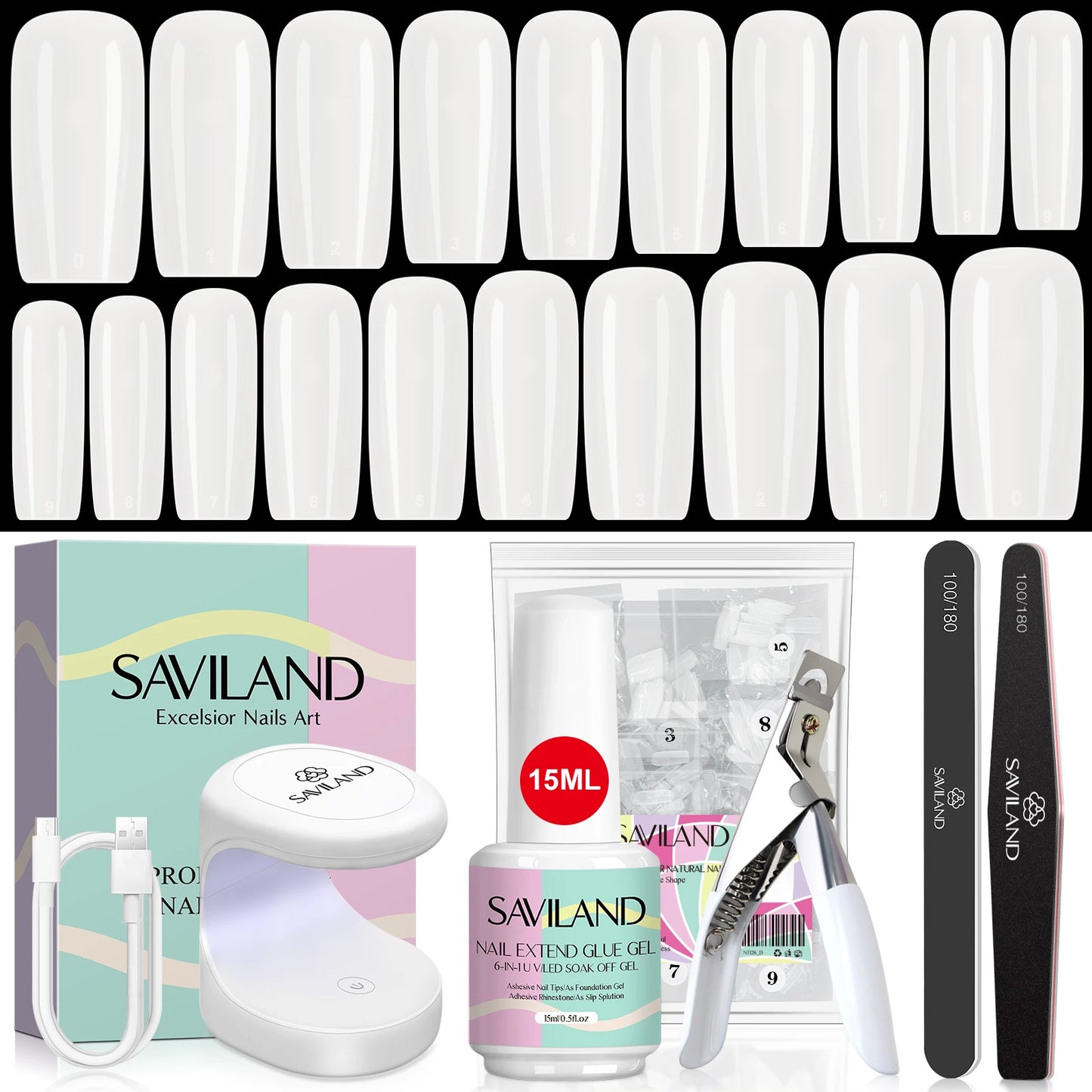 Saviland 500Pcs Gel X Nail Kit Full Cover Nails Lamp