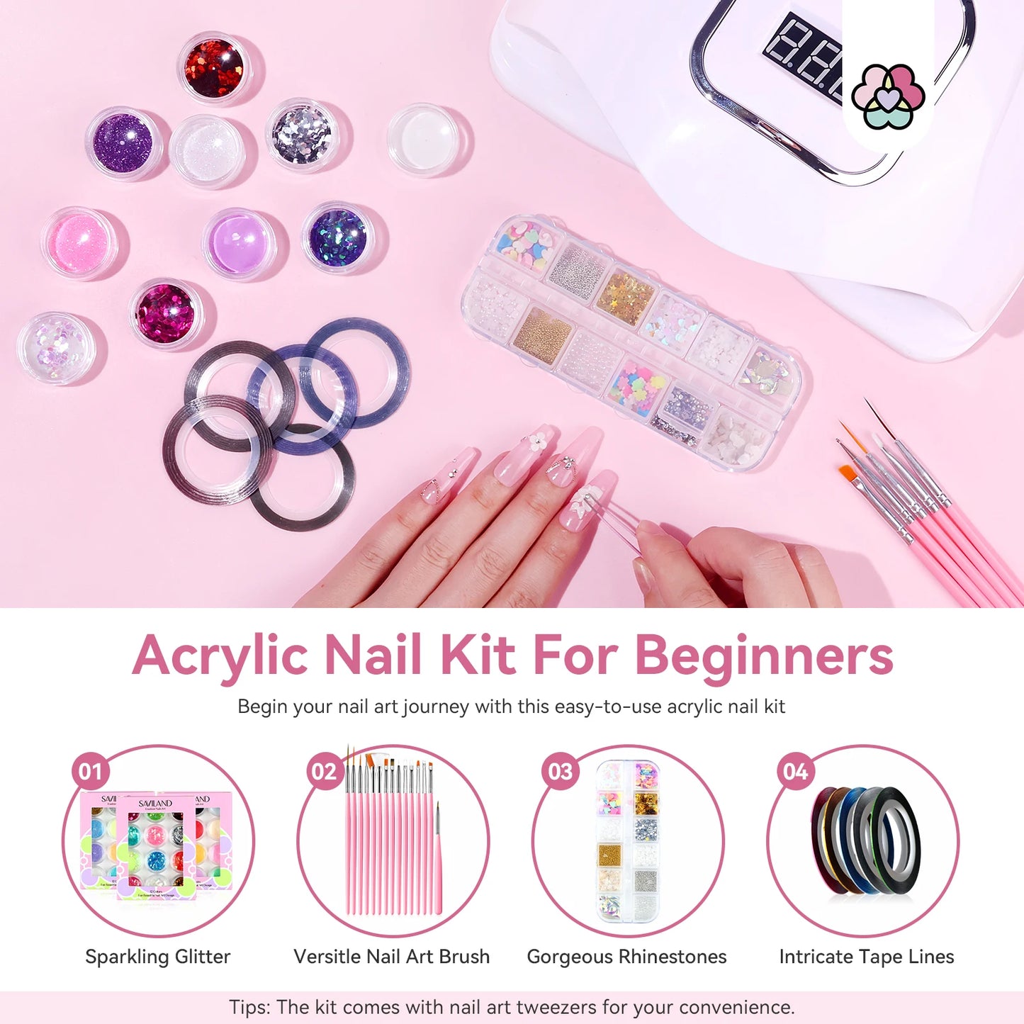 Saviland Complete Acrylic Nail Kit For Beginners With 180W Lamp