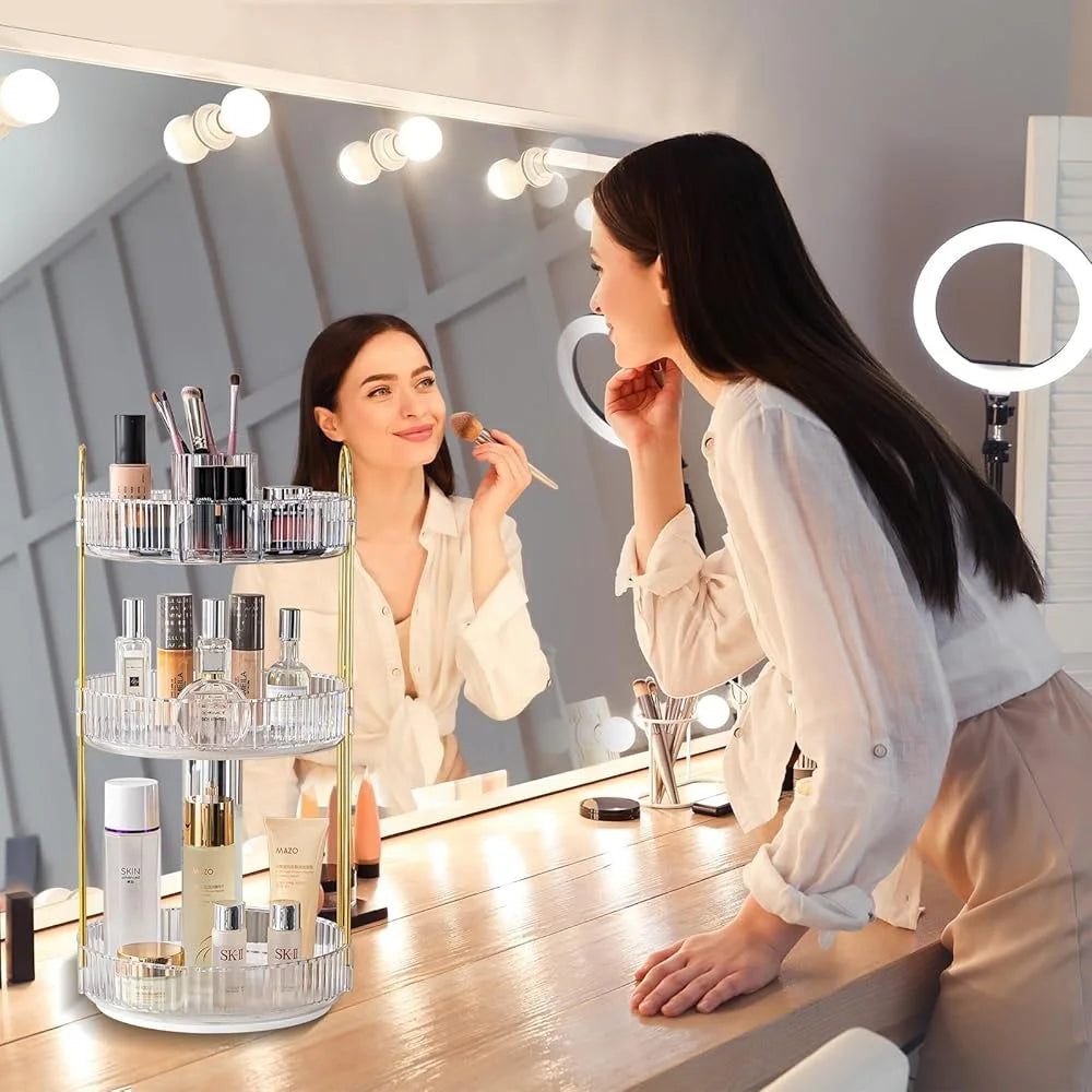 Three Tier 360 Rotating Makeup Organizer Large Capacity
