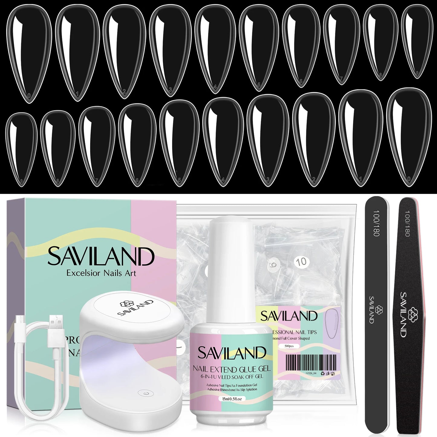 Saviland 500Pcs Gel X Nail Kit Full Cover Nails Lamp