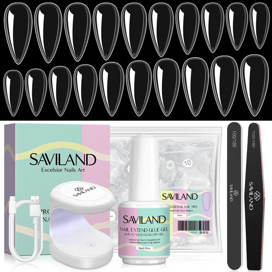 Saviland 500Pcs Gel X Nail Kit Full Cover Nails Lamp