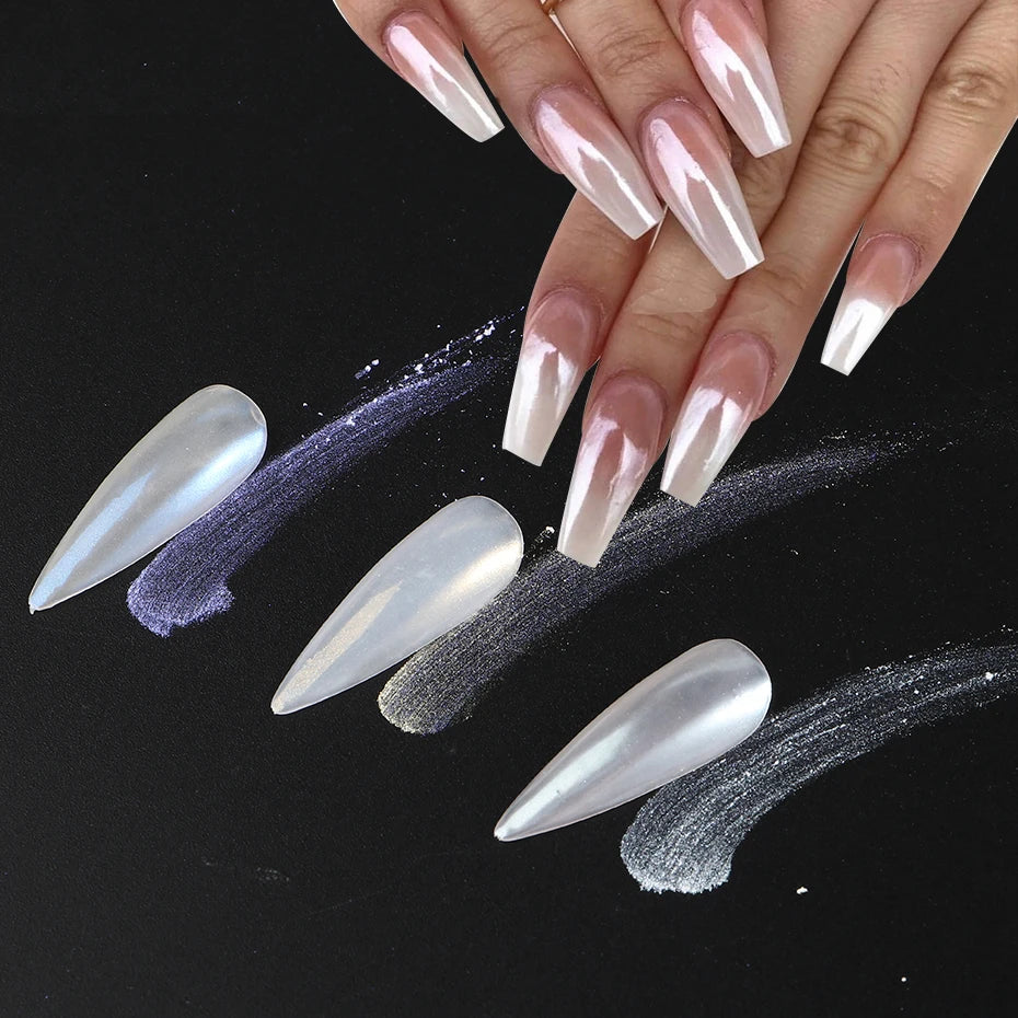 Moonlight Pearl White Nail Glitter Dust Chrome Aurora Pigment Powder