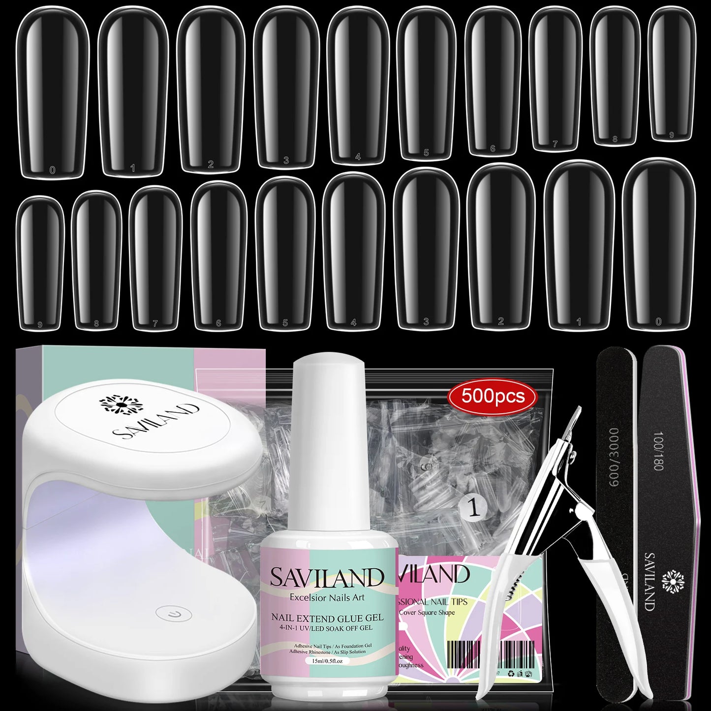 Saviland 500Pcs Gel X Nail Kit Full Cover Nails Lamp