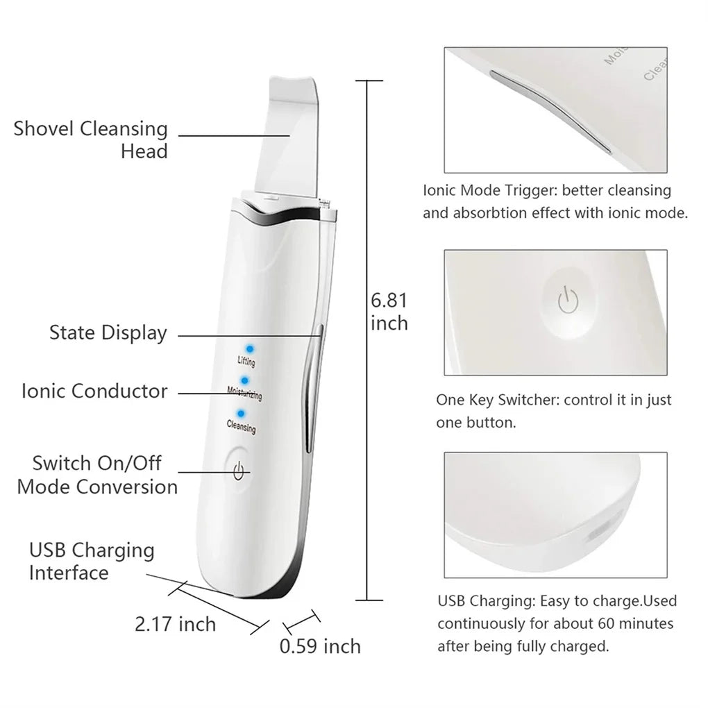 Ultrasonic Facial Spatula Deep Cleansing Skin Scrubber