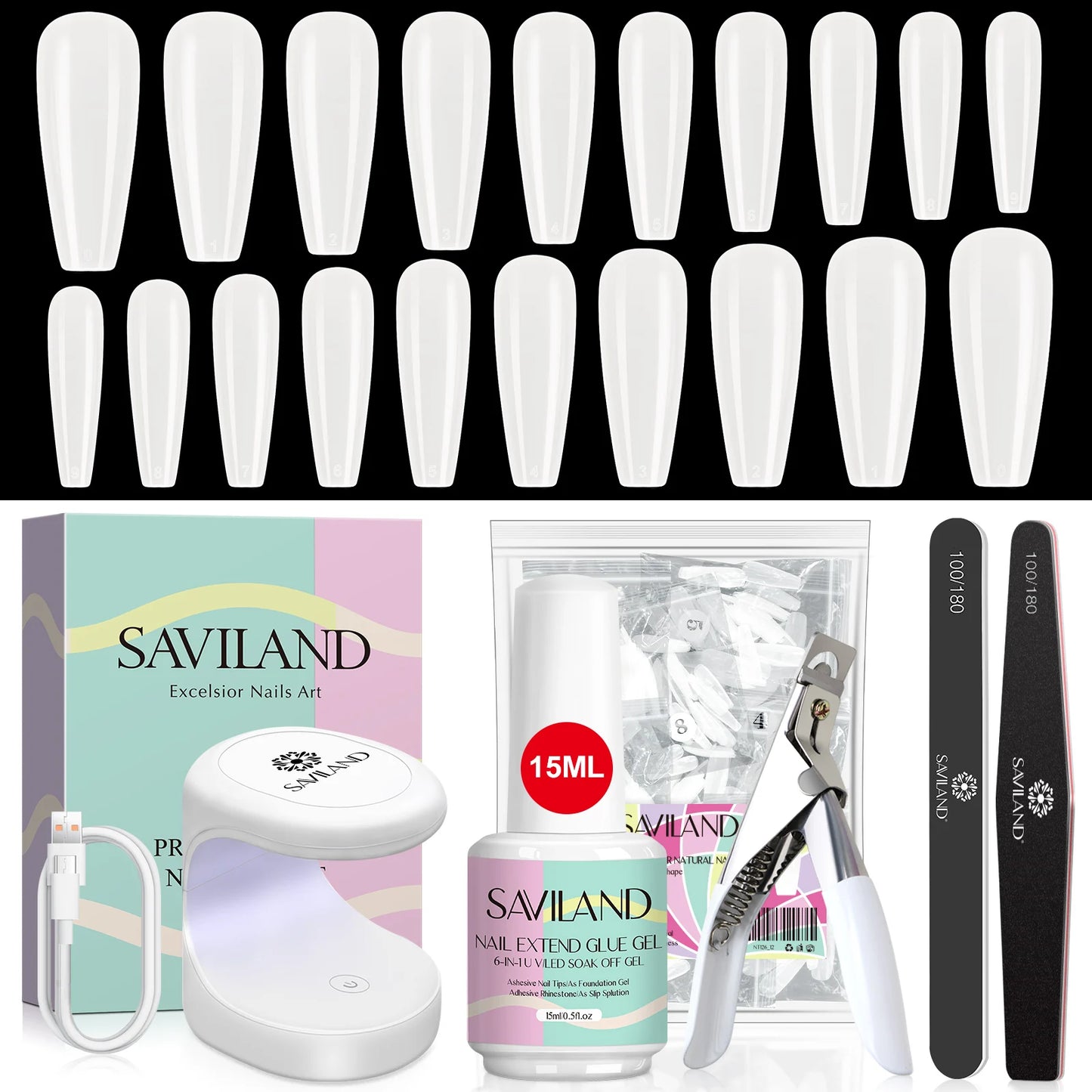 Saviland 500Pcs Gel X Nail Kit Full Cover Nails Lamp