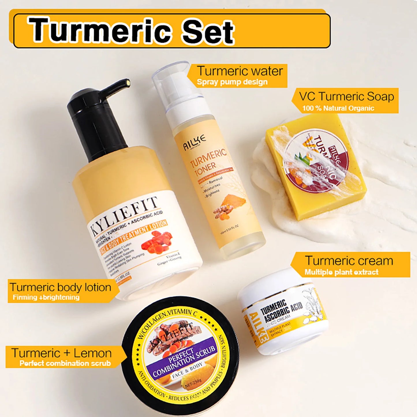 AILKE Organic Turmeric Skin Care Set Brighten And Even Skin