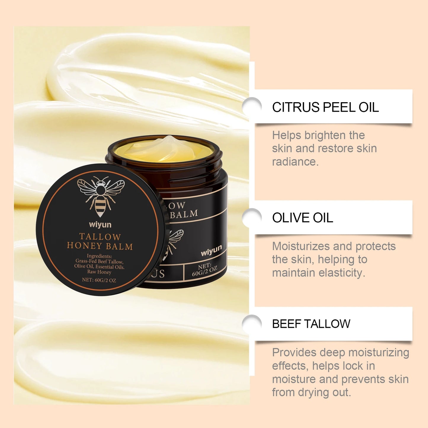 RadianceBoosting HydrationRich BeefTallow Honey Cream For Firming Radiant Glow Skin