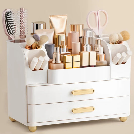 All White Makeup Organizer for Vanity and Countertop with Brush Holder