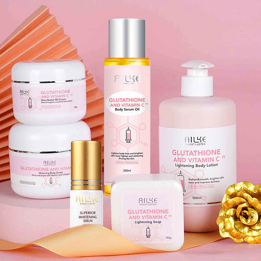 AILKE Brightening Skin Care Set With Vitamin C And Glutathione Reduces Spots Moisturizes And Improves Radiant Skin
