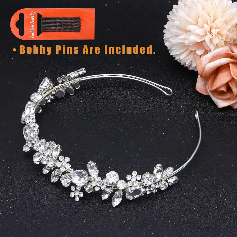 Oriamour Crystal Wedding Headband Hairpiece for Bridesmaids