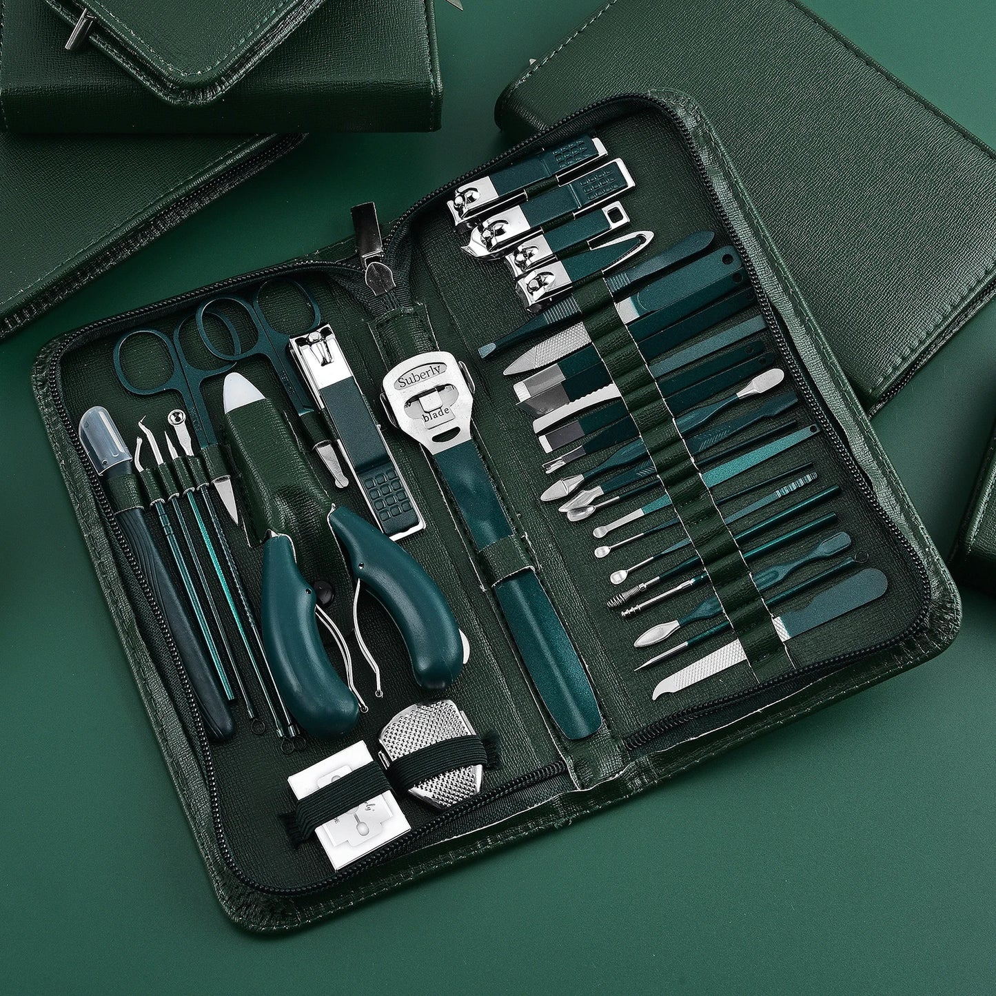 Manicure Set Pedicure Tools Set Nail Grooming Kit for Women Mens, 9/40Piece in 1（Dark Green） Nail Manicure Kit Foot Hand Care Ki